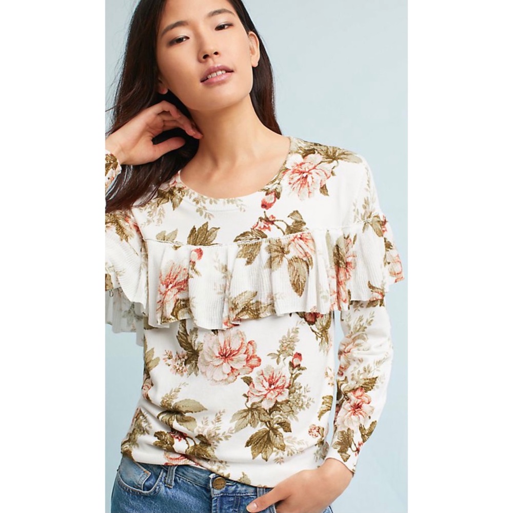 Anthropologie Ritchie Floral Ruffled Sweater XS
